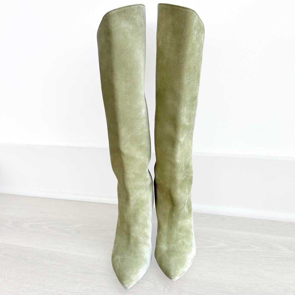 Isabel Marant Lyner Sage Green Suede Knee High Boots Slouch Heel EU 37 US 6.5
